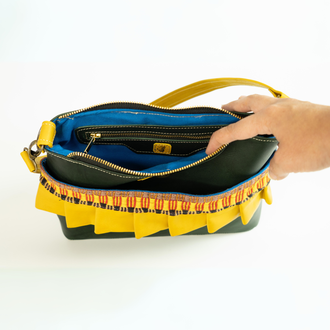 Bolso mini tote Verde con amarillo