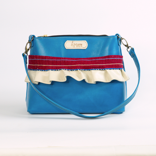 Bolso mini tote Azul con Blanco